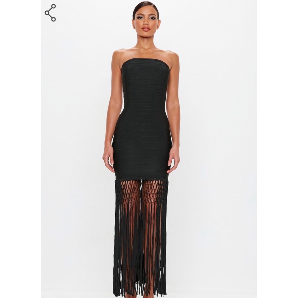 Black Bandage Fringe Midi Dress